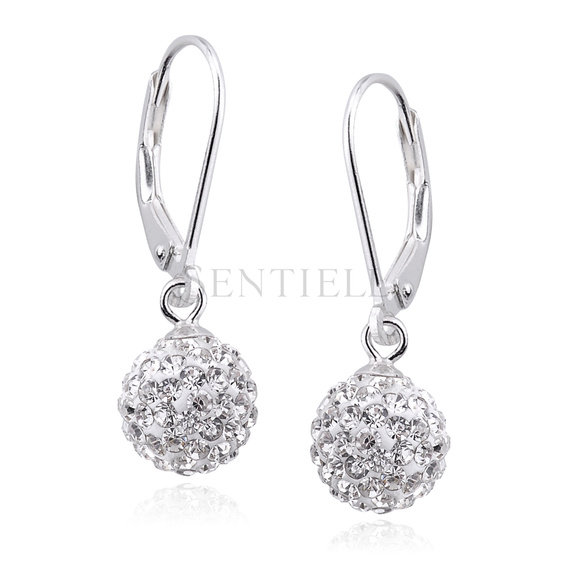 Silver (925) Earrings disco ball 8mm white