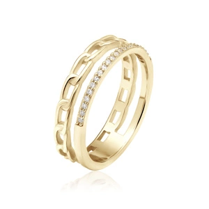 Silver (925) gold-plated ring - chain and white zirconias