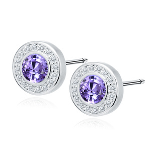 Silver (925) elegant round earrings with violet zirconia