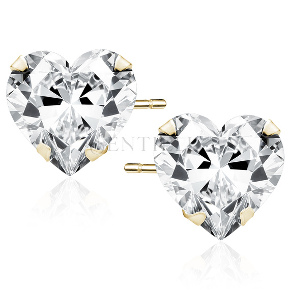 Silver (925) gold-plated earrings white zirconia 7 x 7mm hearts