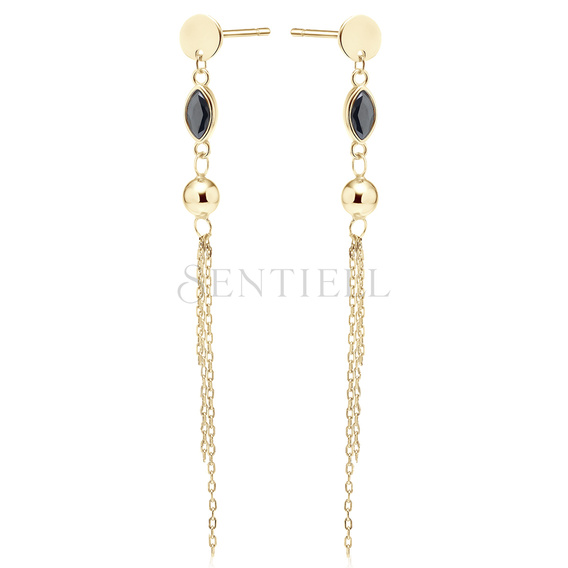 Silver (925) gold-plated earrings with black zirconia, ball and chains