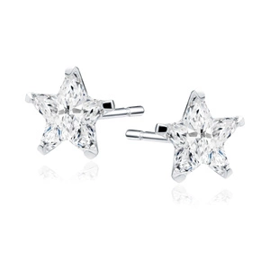 Silver (925) earrings white zirconia 4 x 4mm stars