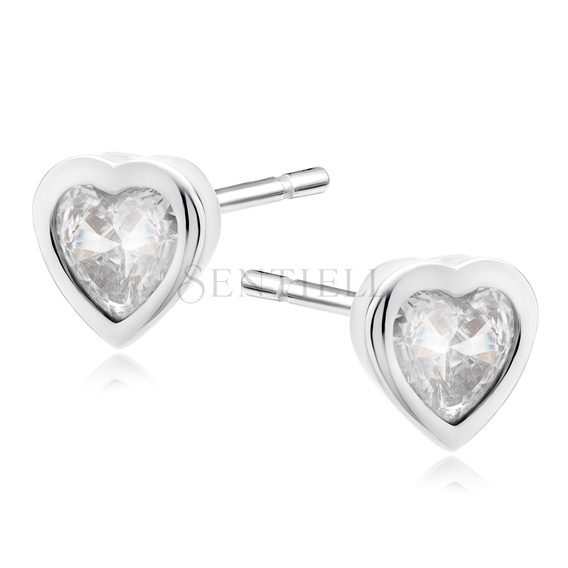 Silver (925) earrings white zirconia hearts