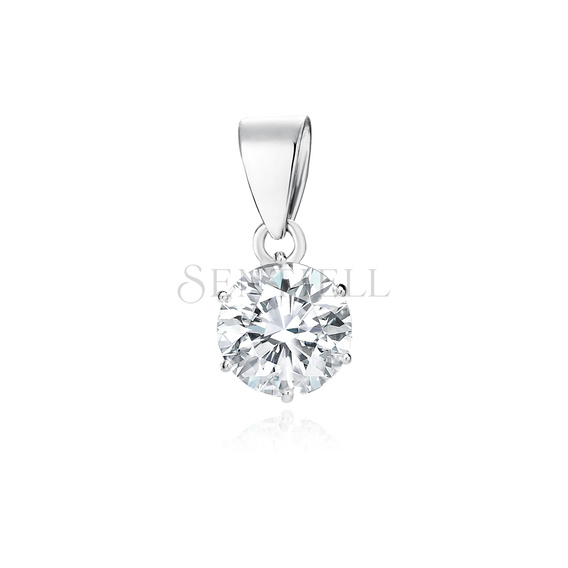 Silver (925) pendant round white zirconia diameter - 6mm
