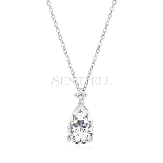 Silver (925) necklace with white zirconia - teardrop
