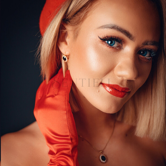 Silver (925) gold-plated earrings black zirconia