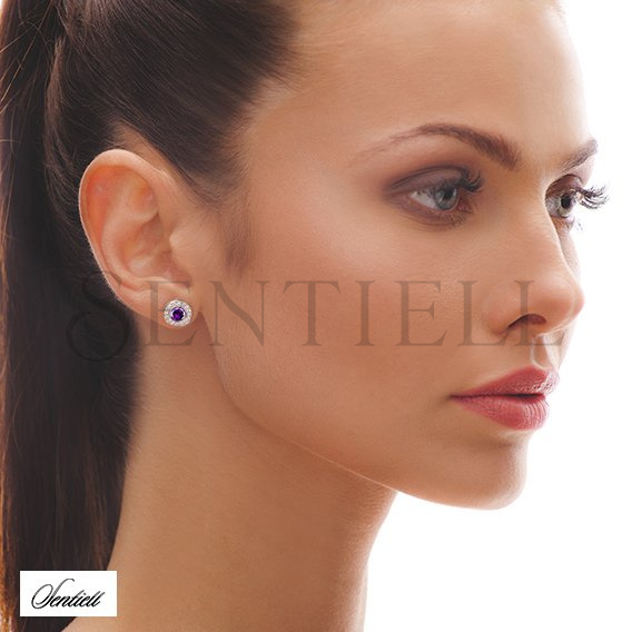 Silver (925) elegant round earrings with violet zirconia