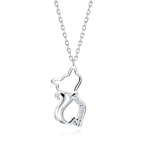 Silver (925) necklace cat with white zirconias