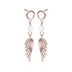 Silver (925) rose gold-plated wings earrings with white zirconia / spinel