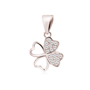 Silver (925) rose gold-plated pendant clover with white zirconias