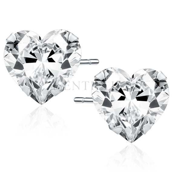 Silver (925) rhodium-plated earrings white zirconia 7 x 7mm hearts