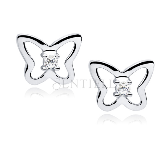 Silver (925) Earrings white zirconia-  butterflies