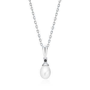 Silver (925) necklace with pearl and black zirconia