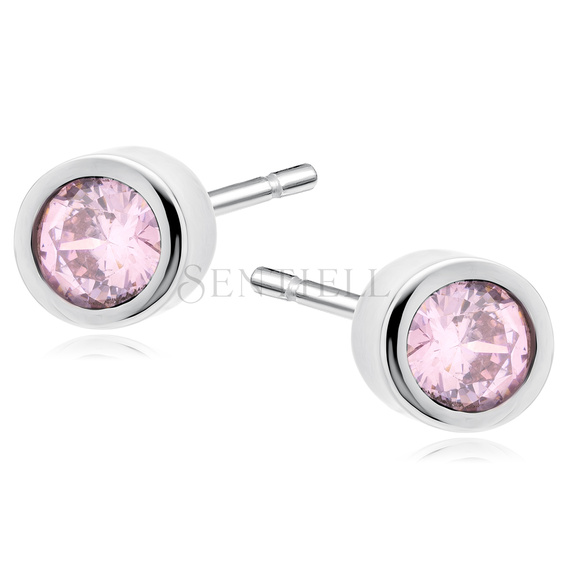 Silver (925) round earrings pink zirconia