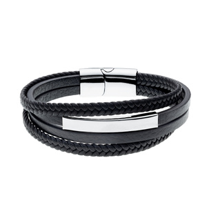 Stainless steel bracelet with leather straps