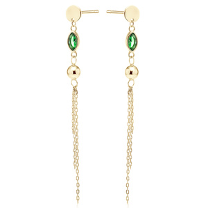Silver (925) gold-plated earrings with emerald zirconia, ball and chains