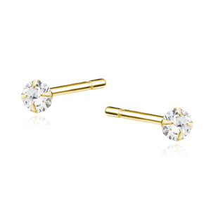 Silver (925) gold-plated earrings round white zirconia diameter 3mm