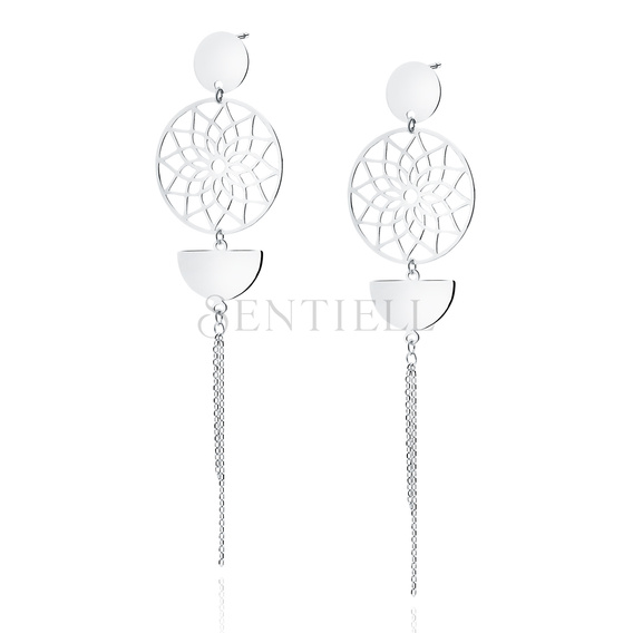 Silver (925) earrings - mandala with circle, semicircle and chains