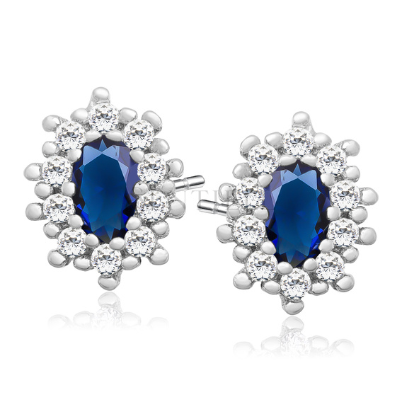 Silver (925) Earrings sapphire colored zirconia