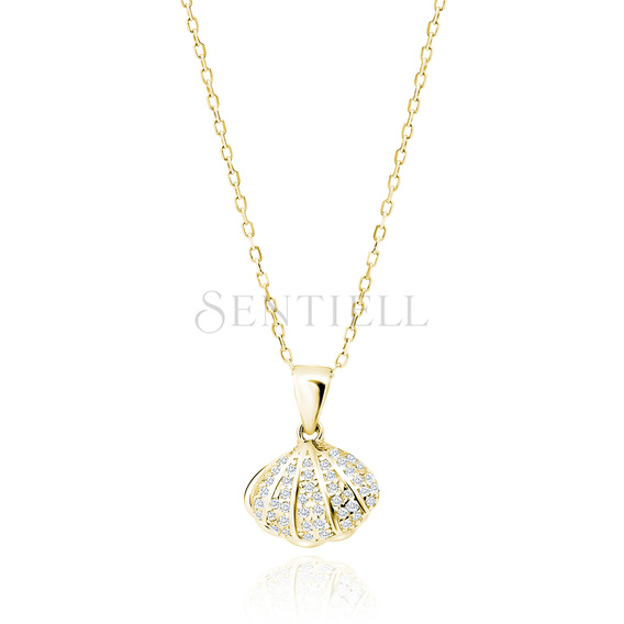 Silver (925) gold-plated necklace seashell with a pearl and white zirconias