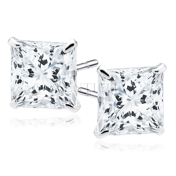 Silver (925) rhodium-plated earrings white zirconia 7 x 7mm square