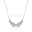 Silver (925) necklace - wings with zirconia, rose gold-plated